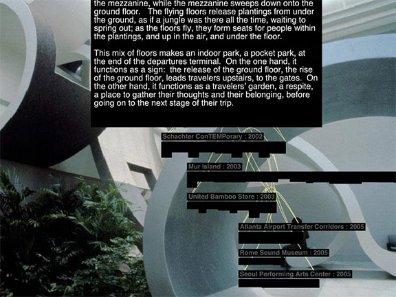 A screenshot of the Vito Acconci website, showing projects connected by elastic lines